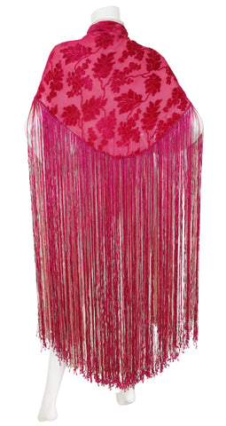 1920s Pink Silk Devore Chiffon Fringe Shawl