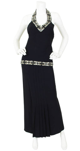 1970s Three Piece Beaded Black Crepe Evening Set