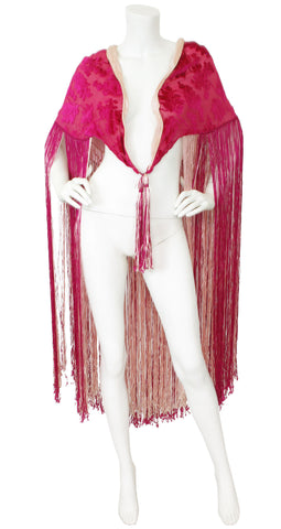 1920s Pink Silk Devore Chiffon Fringe Shawl
