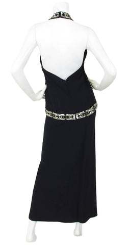 1970s Three Piece Beaded Black Crepe Evening Set