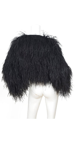 Spectacular Genuine Black Ostrich Feather Cropped Jacket