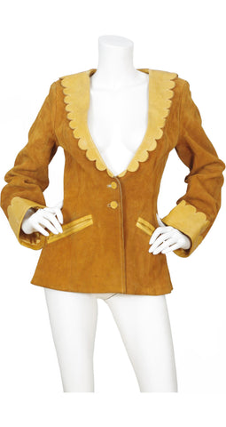 1970s Brown Suede & Scalloped Leather Jacket