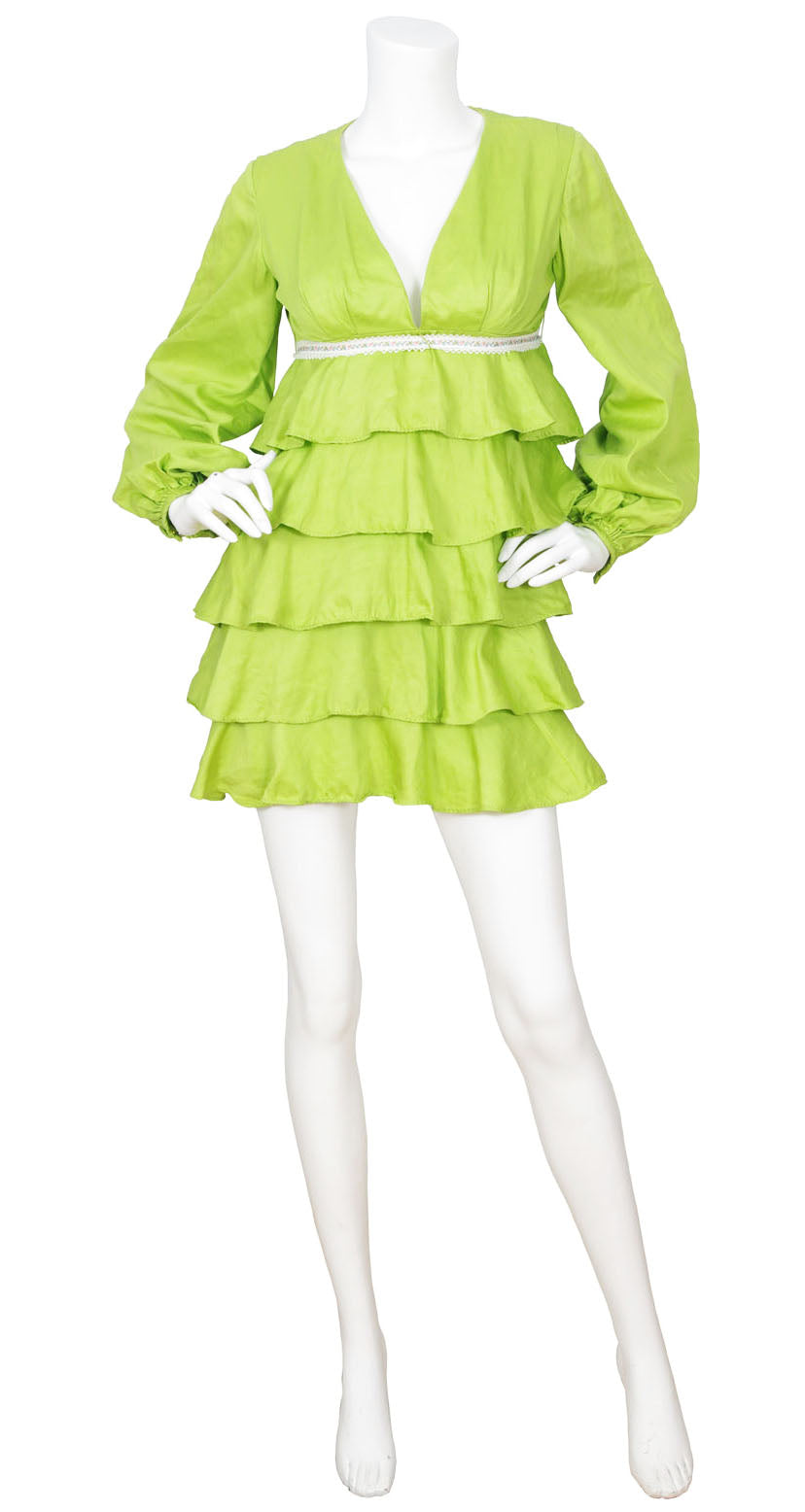 1960s Mod Lime Green Tiered Babydoll Dress