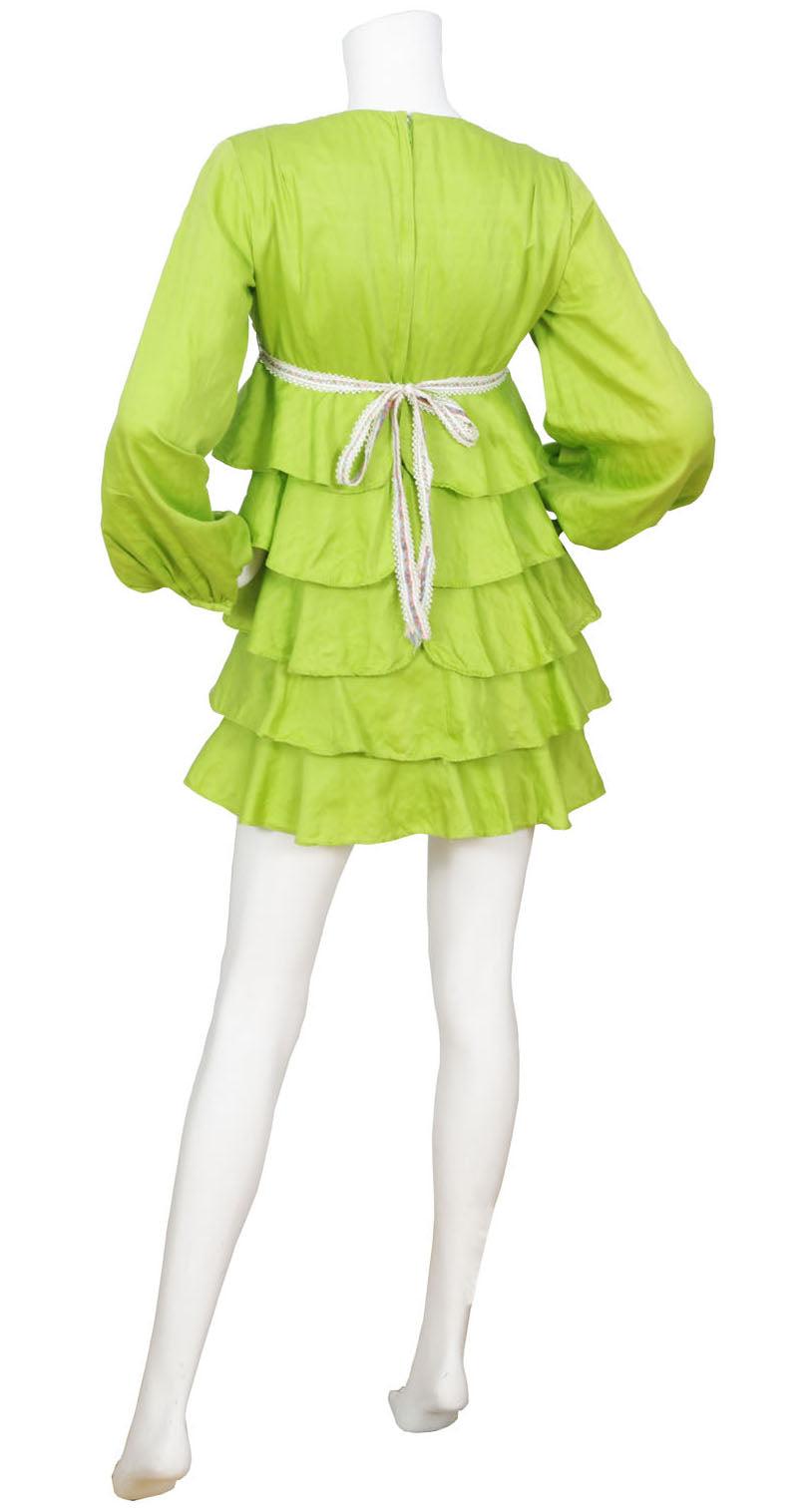 1960s Mod Lime Green Tiered Babydoll Dress