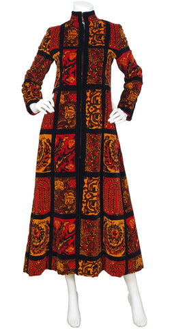 c. 1970 Tapestry Patchwork Velvet Maxi Coat