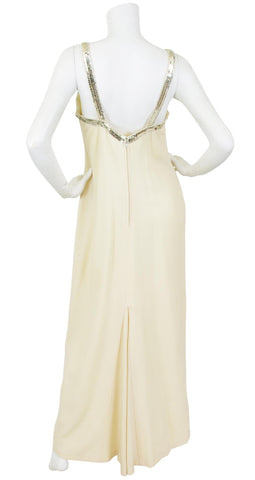 1970s Sequin Trim Cream Crepe Evening Set