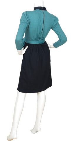 1970s Faux Turtleneck Wool Jersey Wrap Dress