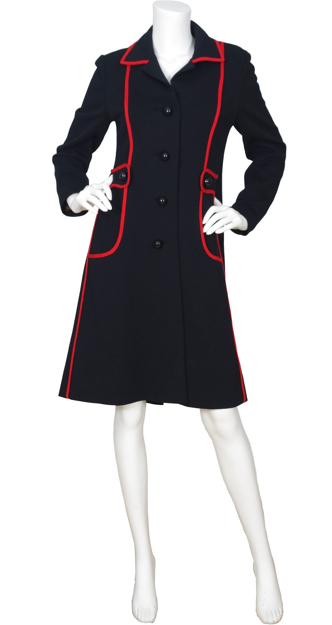 1960s Ultra Mod Black & Red Wool Jersey Coat
