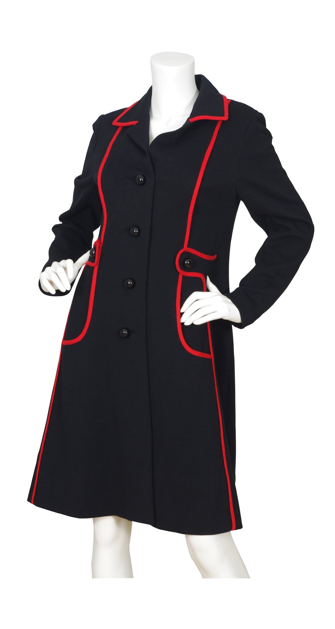 1960s Ultra Mod Black & Red Wool Jersey Coat