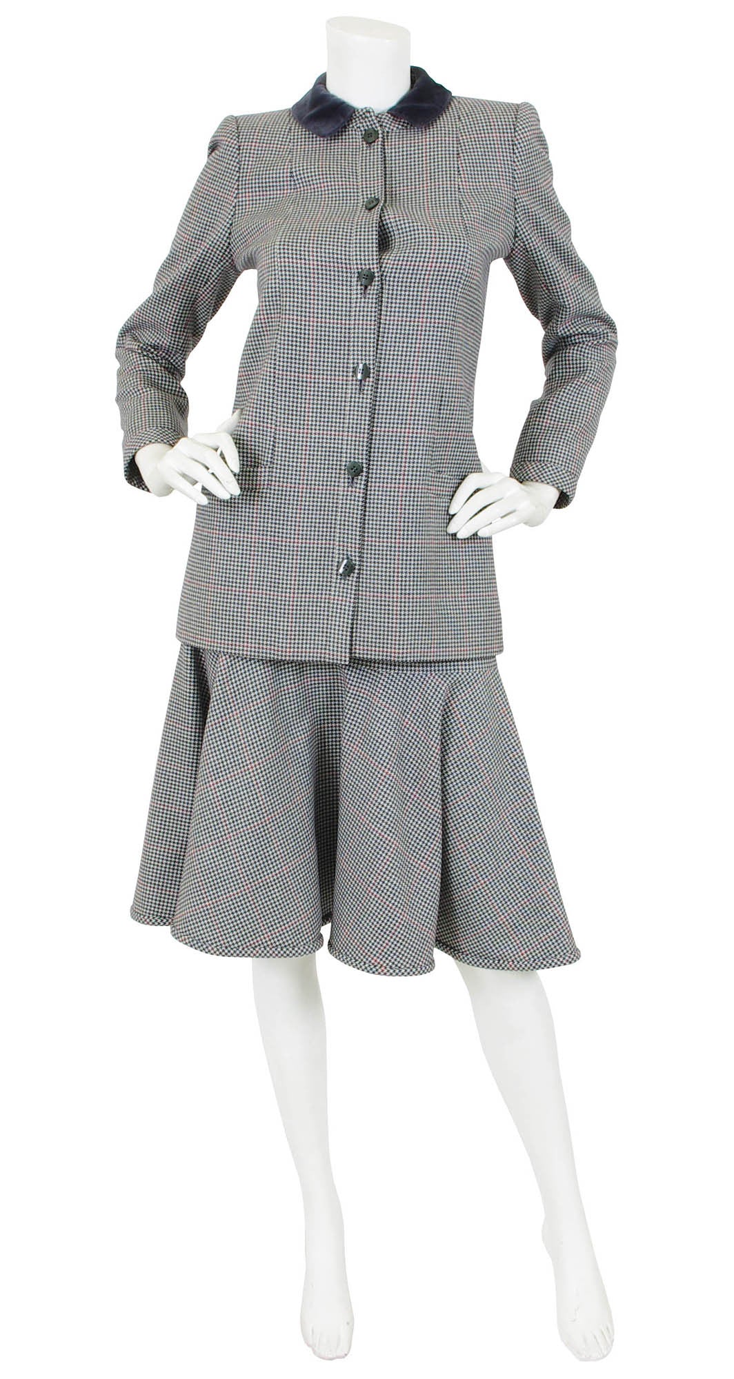 1980 Documented Grey Houndstooth Wool Skirt Suit
