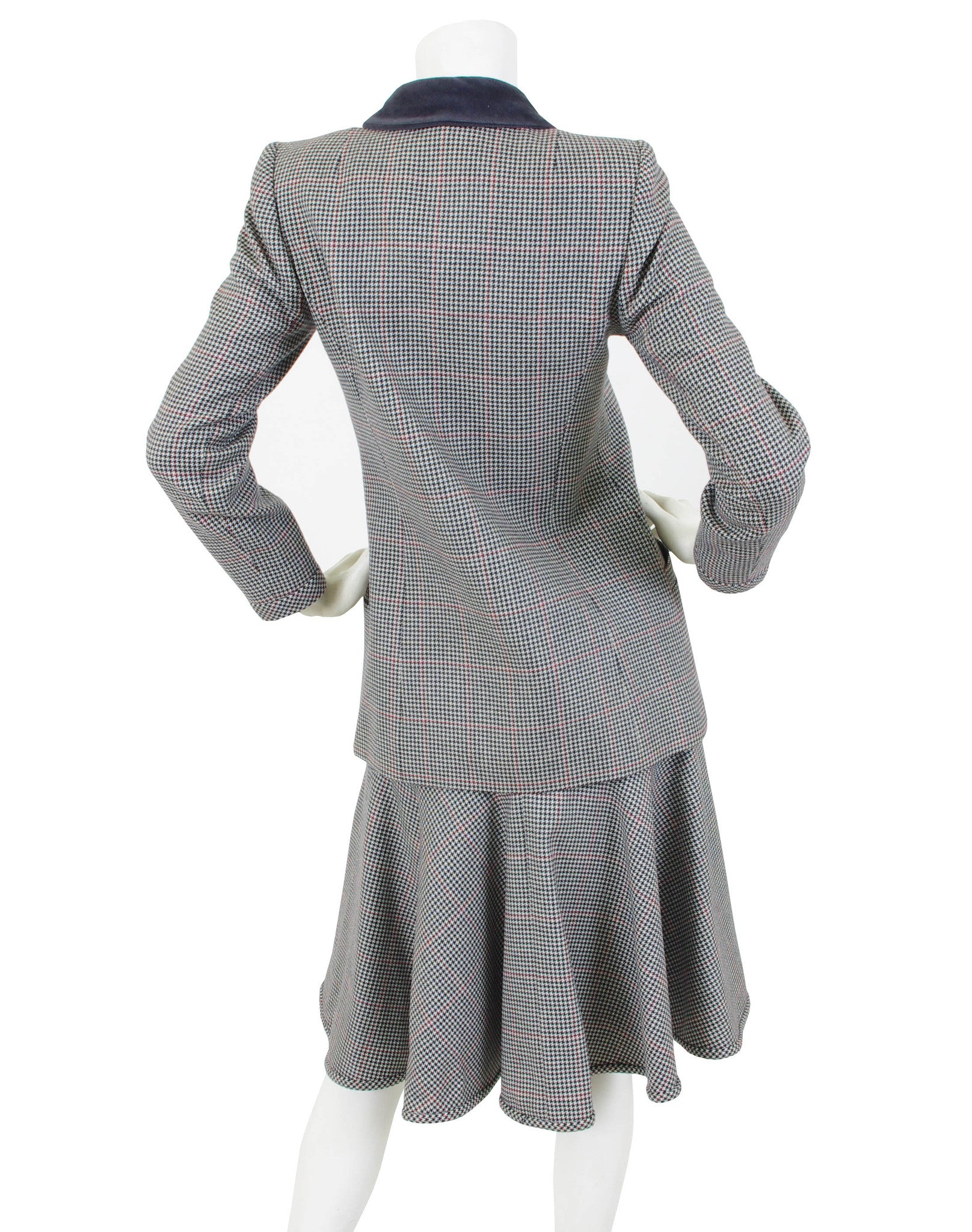 1980 Documented Grey Houndstooth Wool Skirt Suit