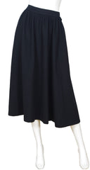 1980s Black Wool High Waisted Midi Skirt