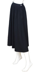 1980s Black Wool High Waisted Midi Skirt