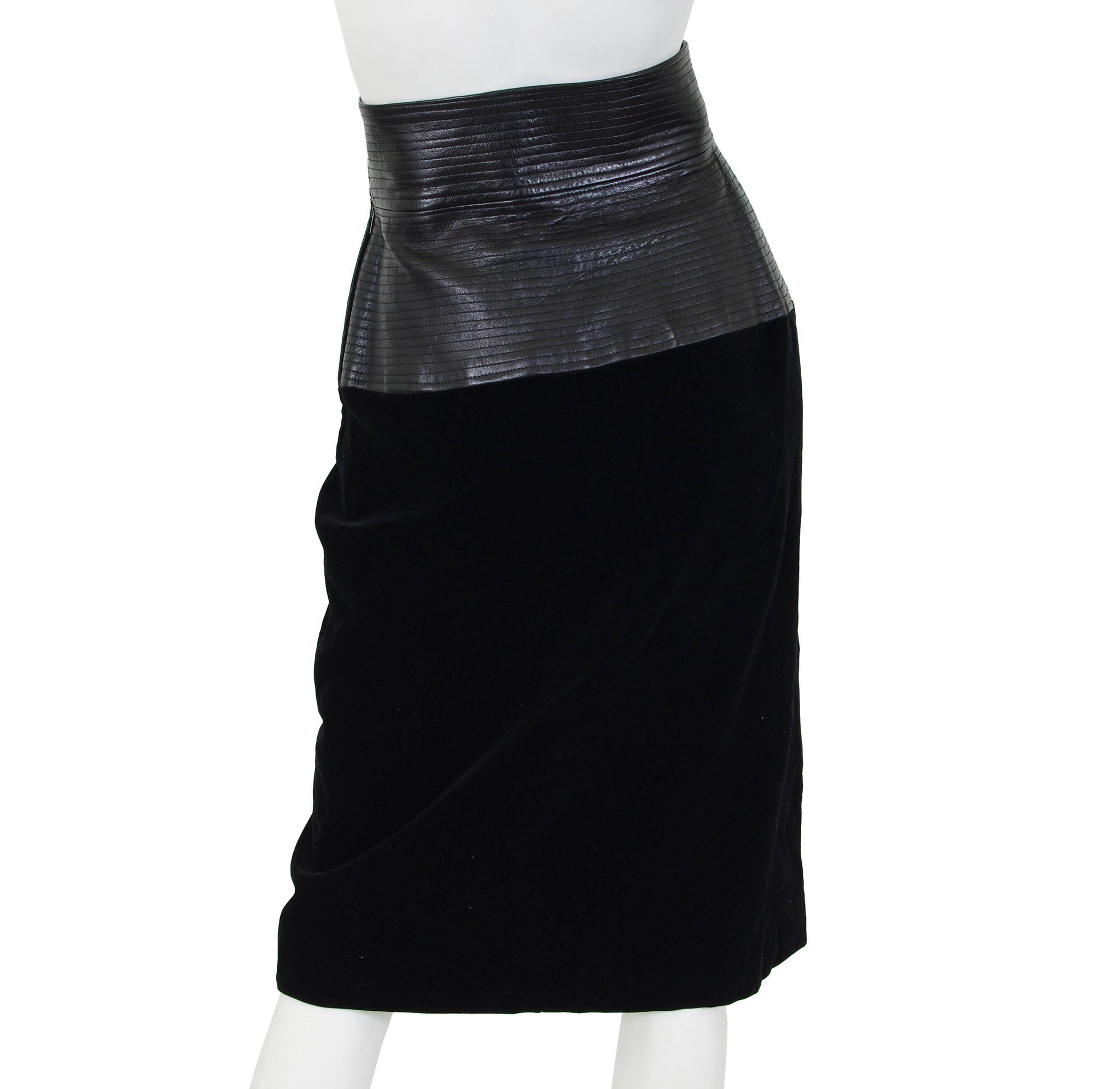 1980s Black Leather Corset & Velvet Skirt