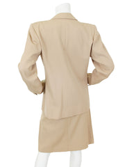 1981 S/S Beige Wool Double Breasted Skirt Suit