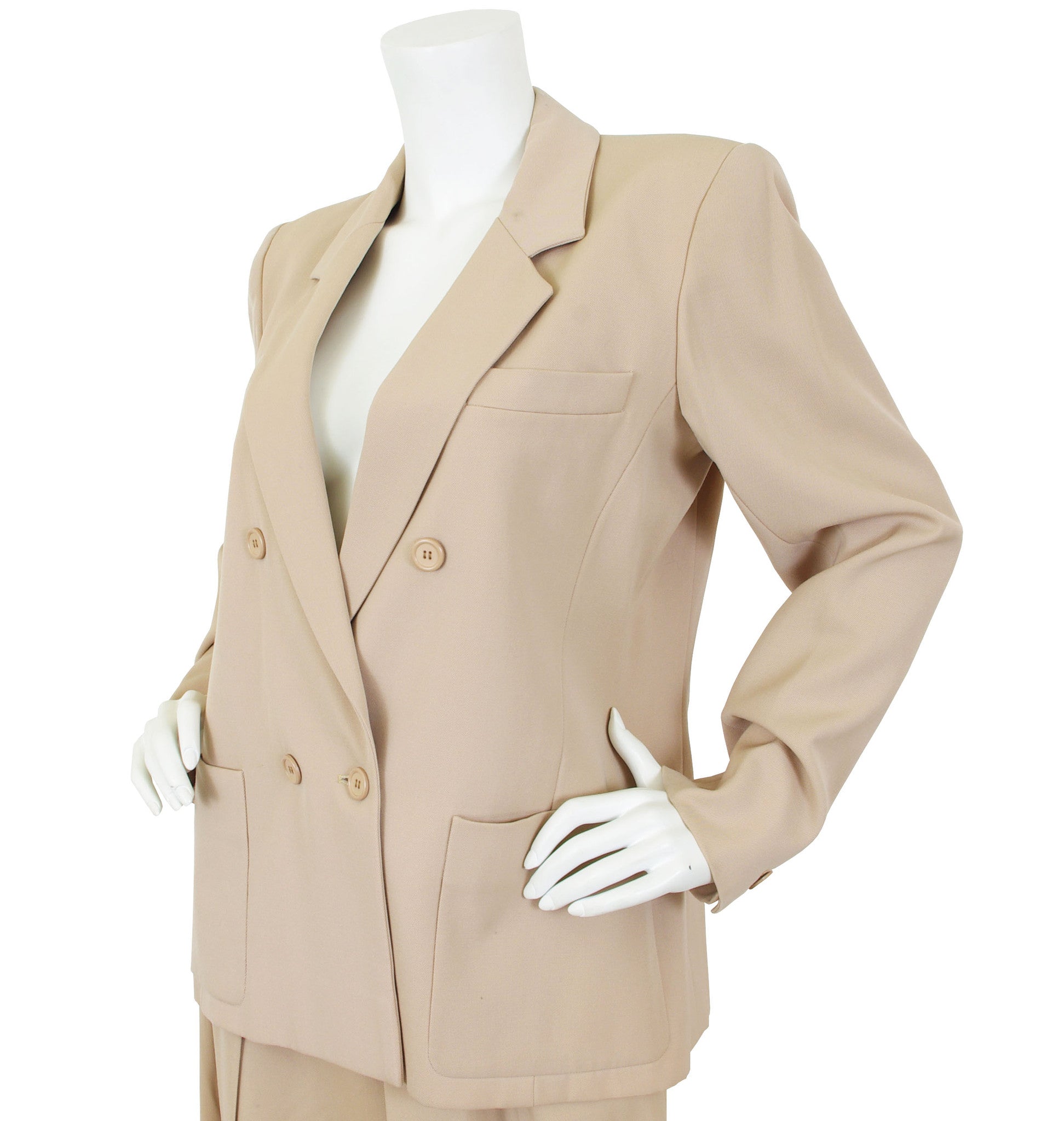 Louis Feraud Vintage Cream Wool Skirt & Double Breasted Jacket Suit