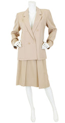 1981 S/S Beige Wool Double Breasted Skirt Suit