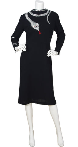 Dazzling Sequin Snake Black Crepe Dress