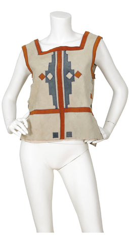 1970s Aztec Genuine Suede Gilet Top