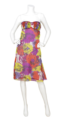 2002 S/S Documented Runway Floral Pop Art Chiffon Tube Dress