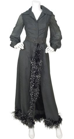 1960s Black Polka-Dot Romper & Ostrich Feather Skirt