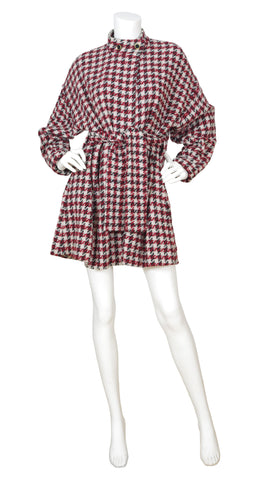1980s Houndstooth Wool Swing Back Coat