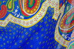 1970s Large Blue Paisley Wool Scarf