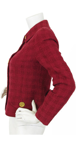 1990's Burgundy Wool Hammered Gold Button Jacket