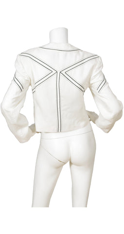 1980s White & Black Geometric Stitching Linen Jacket
