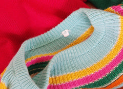 1982 Documented Rainbow Color Block Cotton Knit Sweater