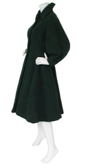 Early 1950's Iconic Lantern Sleeve Dark Green Wool Coat