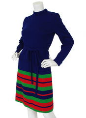 1973 United Airlines Design Mod Striped Navy Wool Jersey Dress