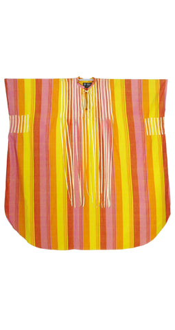 1970s Mexican Tassel Striped Cotton Caftan