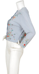 1950s Baby Blue Cashmere Embroidered Cardigan