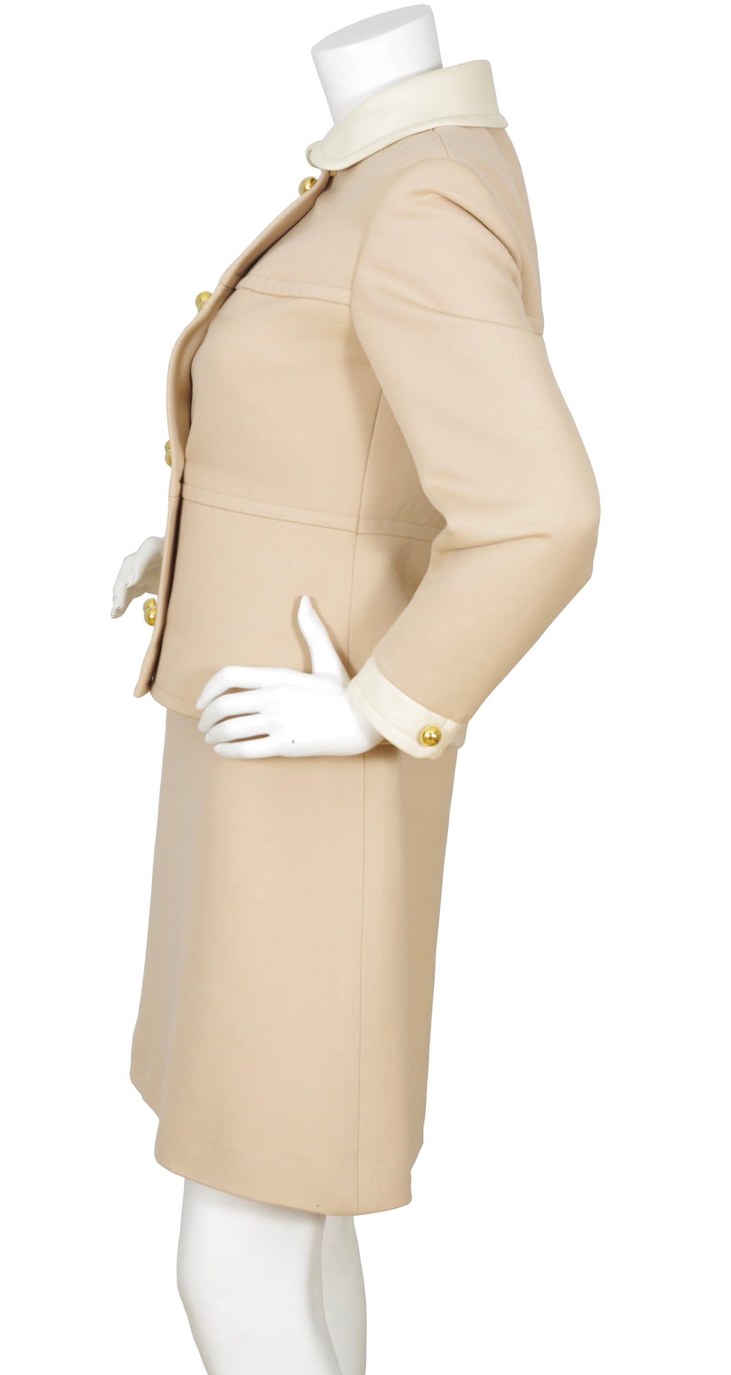1960s Mod Beige & Cream Mini Dress Set