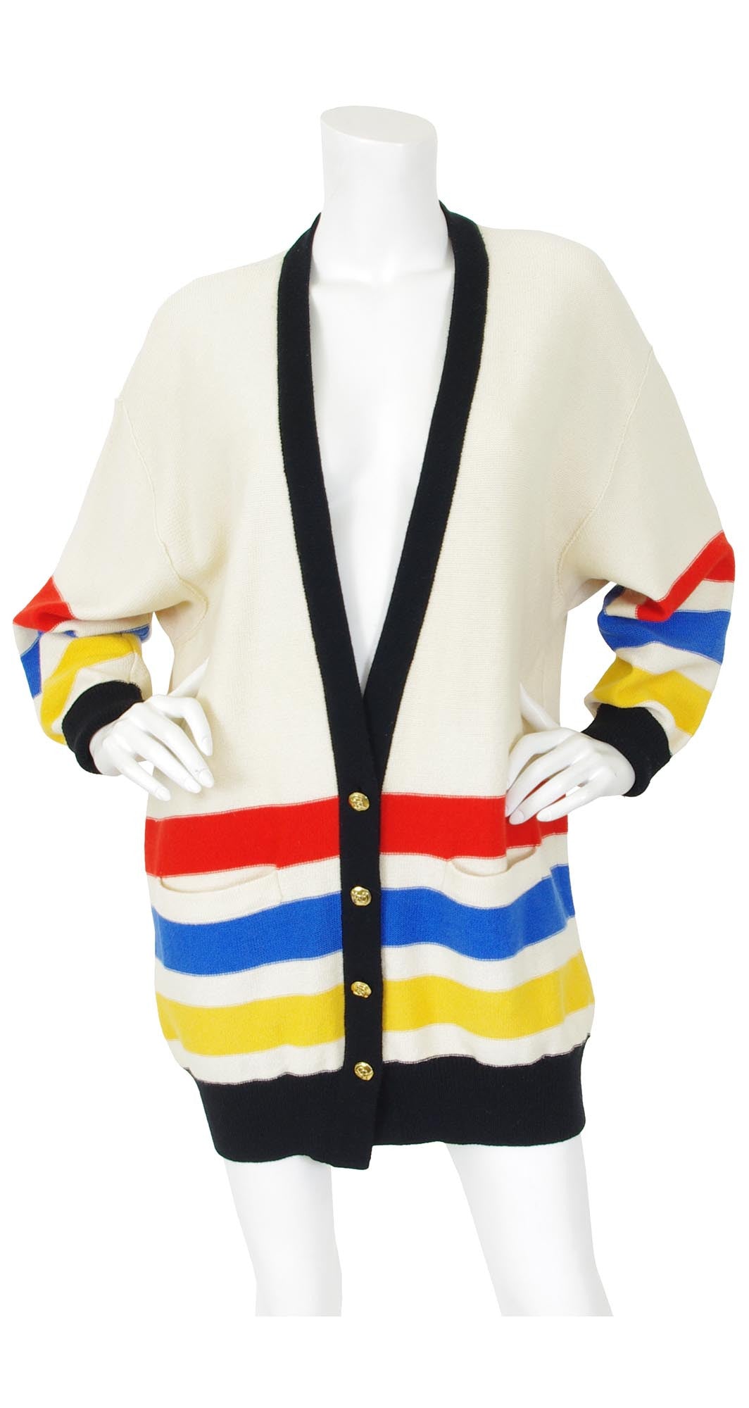 1980s Oversized Cream Striped Wool & Angora Cardigan