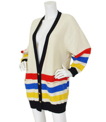 1980s Oversized Cream Striped Wool & Angora Cardigan