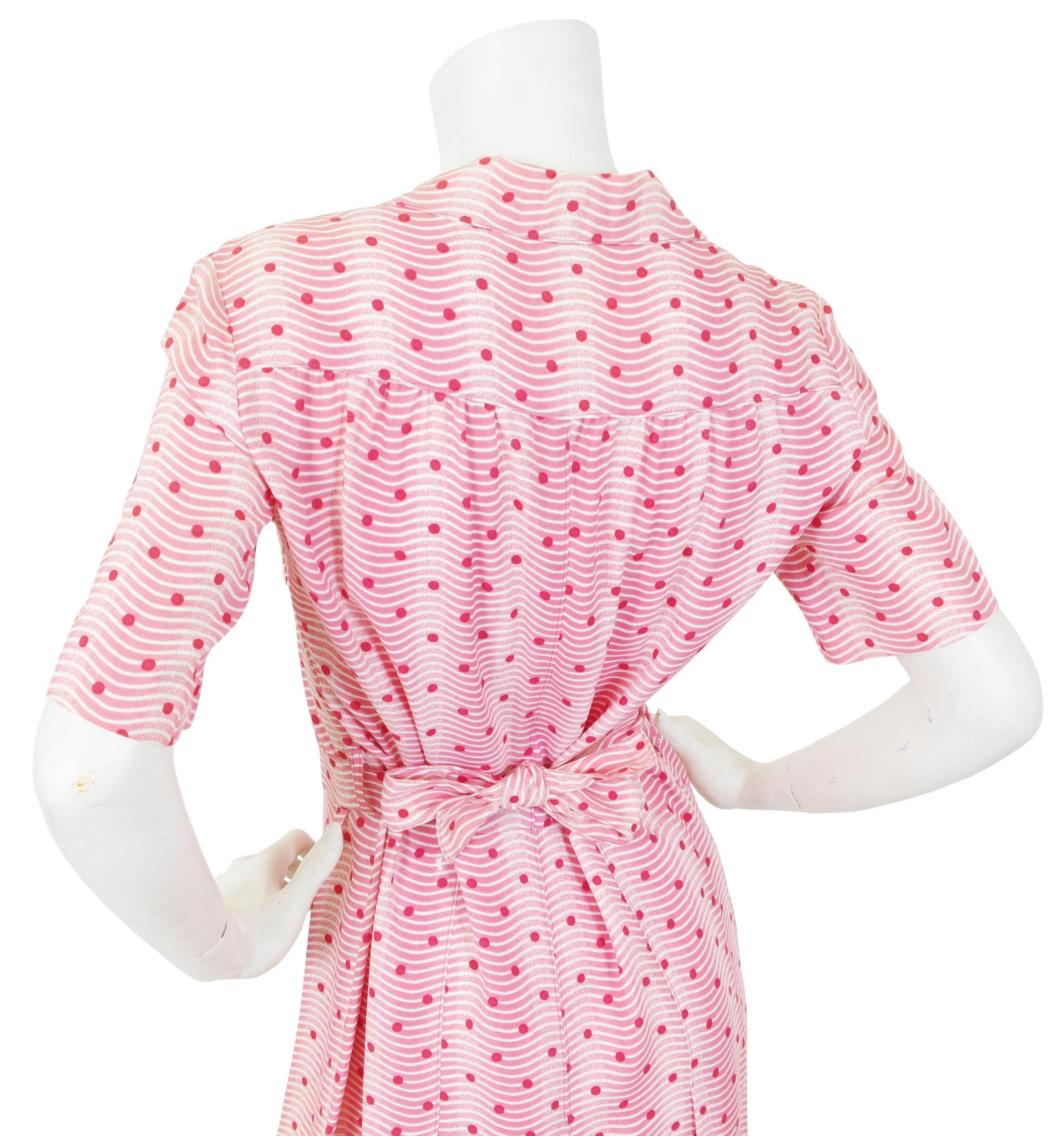 1970s Pink Polka-Dot Crepe Shirt Dress