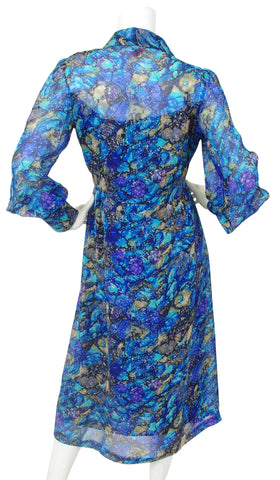 1970s Silk Chiffon Paint Splatter Dress