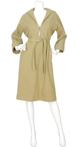 1975 Documented Camel Wool Plunge Neck Dress