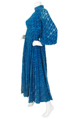 1970's Couture Blue Devore Silk Chiffon Gown