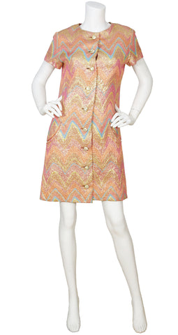 1960s Metallic Chevron Dress & Pant Set