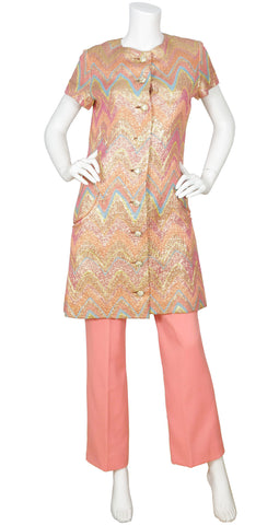 1960s Metallic Chevron Dress & Pant Set