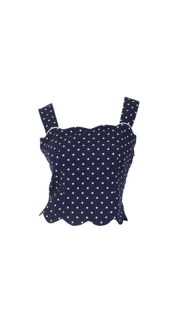 Boutique Navy Polka-Dot Scalloped Hem Tank Top