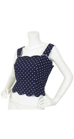 Boutique Navy Polka-Dot Scalloped Hem Tank Top