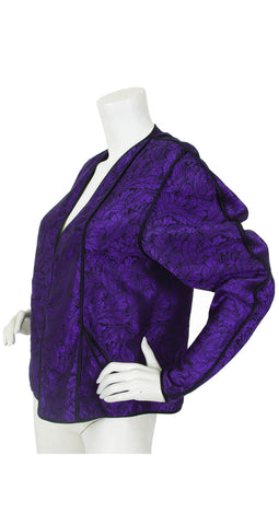1970s Purple Leaf Silk Blouse Jacket