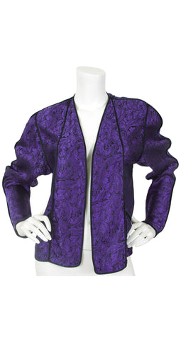 1970s Purple Leaf Silk Blouse Jacket