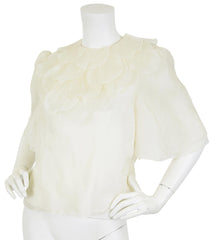1930s Cream Silk Organza Petal Ruffle Collar Blouse