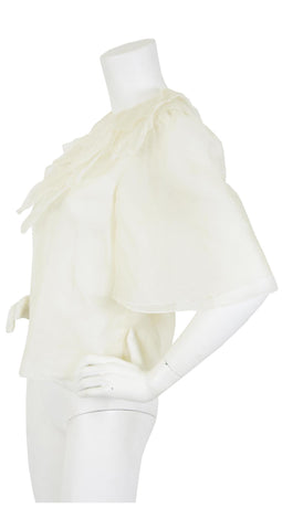 1930s Cream Silk Organza Petal Ruffle Collar Blouse