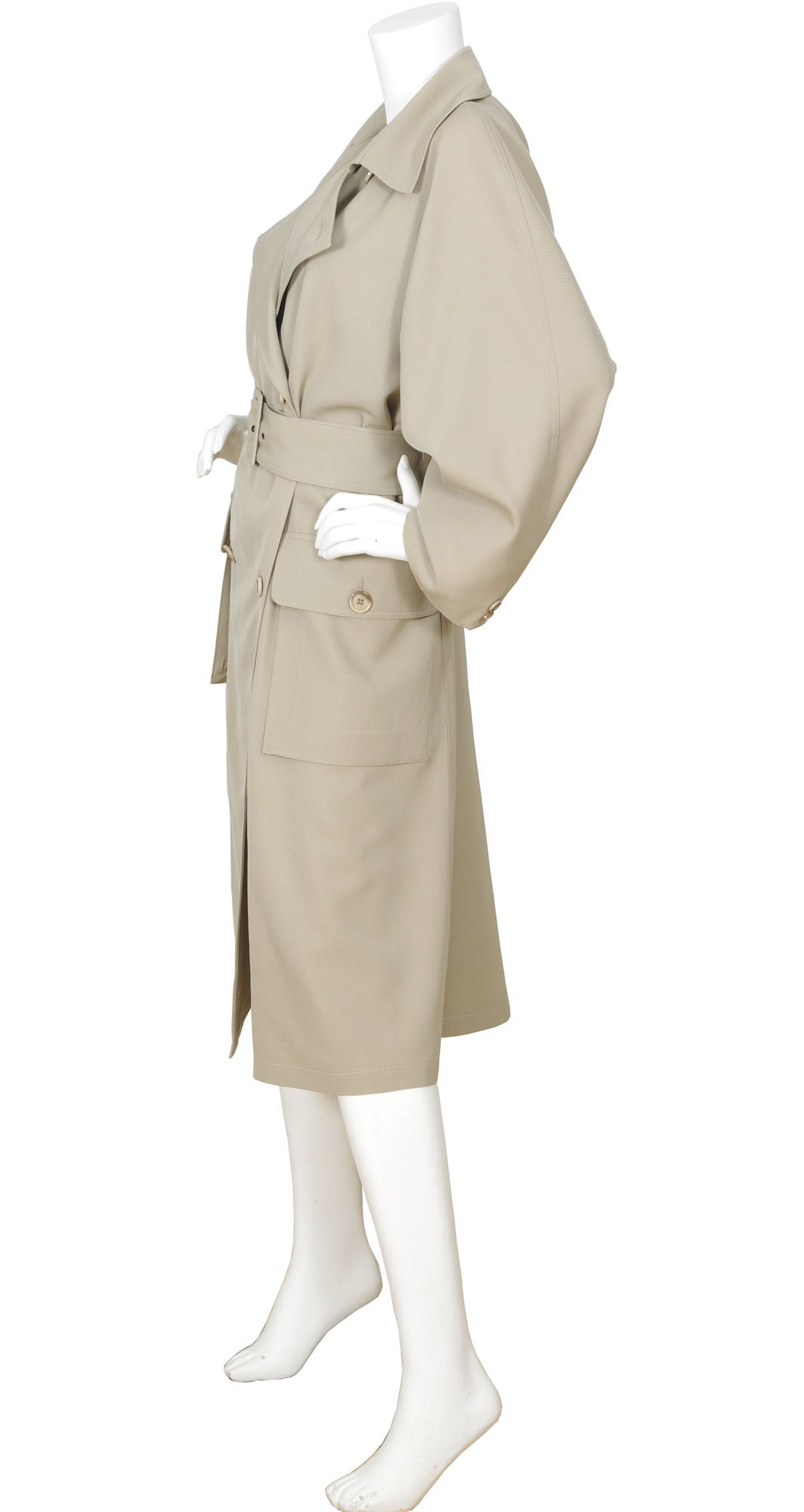 1970s Double Breasted Beige Wool Trench Coat